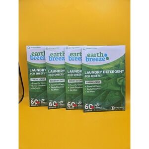 Earth Breeze Laundry Detergent Sheets Fresh Scent Lot 4 X 60 Total 240 Loads HE